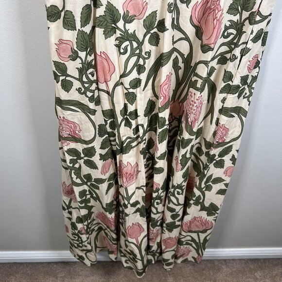 Linen Vibes Midi Shirt Dress Medium Vintage Floral Retro Button Front Garden - Picture 9 of 15